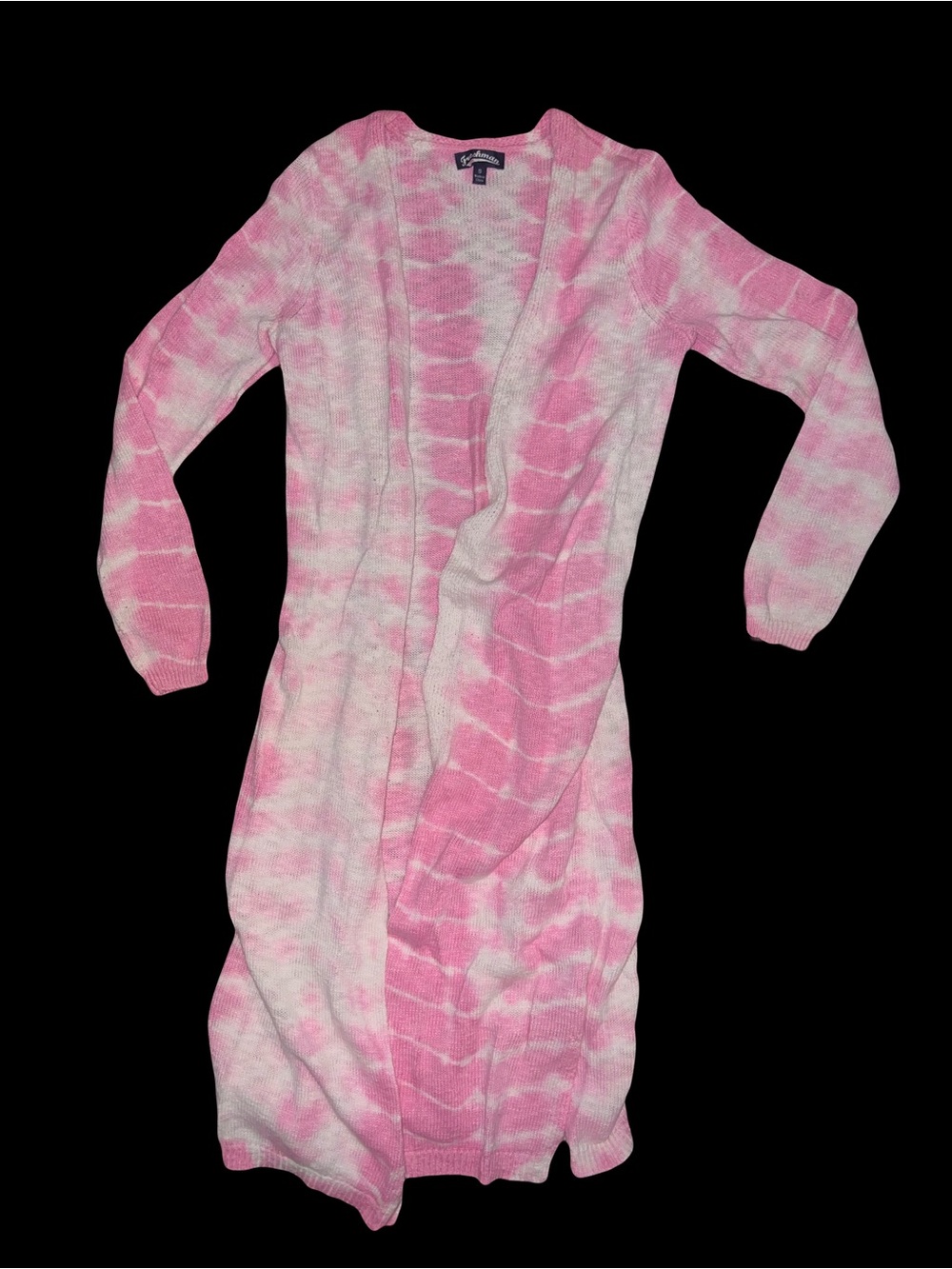 Pink Tie-Dye Knit Long Open Cardigan